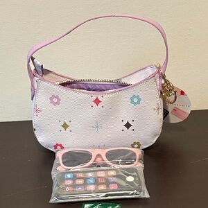 F.A.O Schwarz Stylish Pink and White Girls Hand Bag with Glasses.